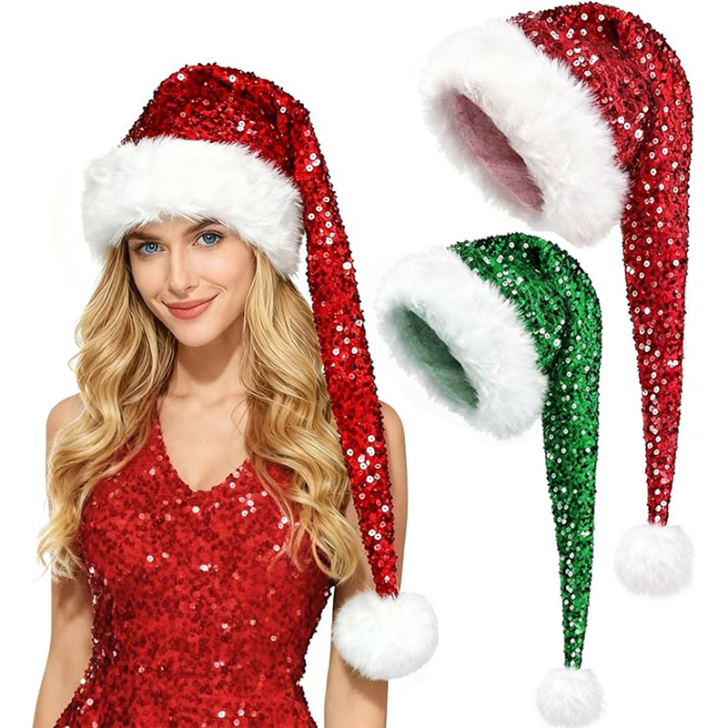 Santa Hat Plush - Unisex Christmas New Sequin Hat Double