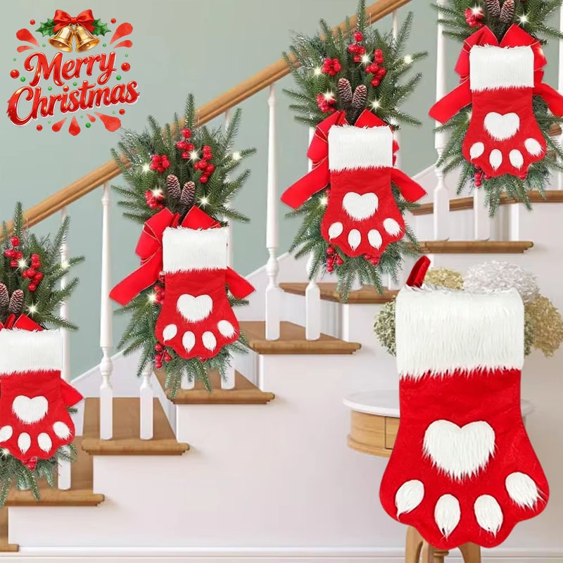 Winter Plush Dog Paw Christmas - Christmas Stocking Hanging 评论和价格