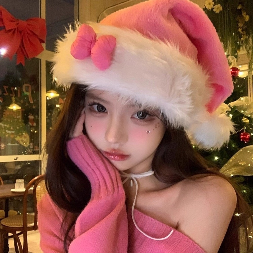 New Star Pattern Pink Bow Sant - Santa Hat Plush 评论和价格