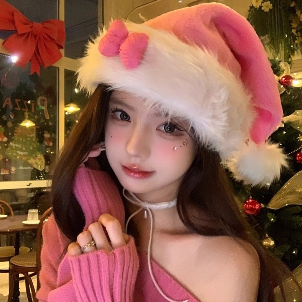 New Star Pattern Pink Bow Sant - Santa Hat Plush 评论和价格