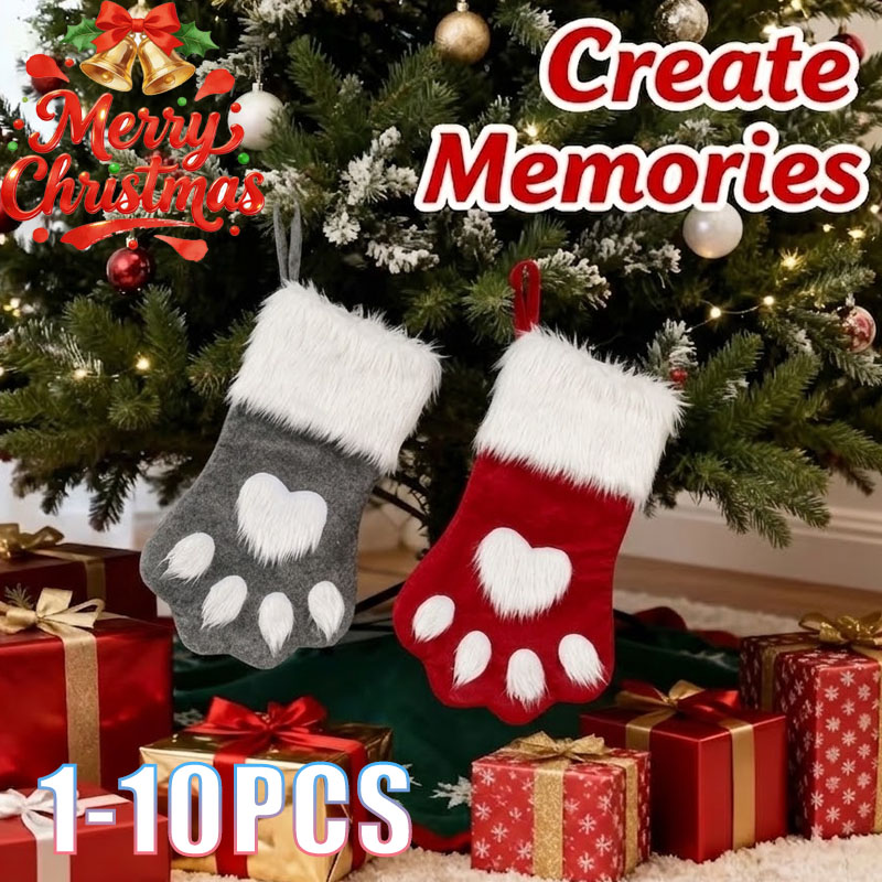 1-10PCS Christmas Pet Paw Stoc - Christmas Stocking Hanging 评论和价格
